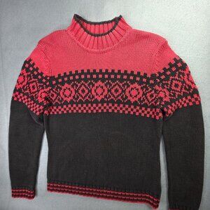 Jones Wear Sport Sweater Womens M Red Black Fair Isle Mock Neck Cotton Vintage